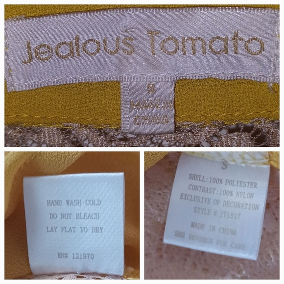 Jealous Tomato S Yellow Cream Lace Panels Hi-lo Button Slvls Collar Sheer Blouse - Picture 3 of 16